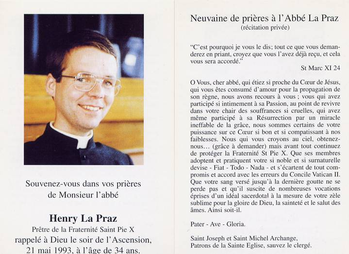 Neuvaine de prières à l'Abbé La Praz (récitation privée)