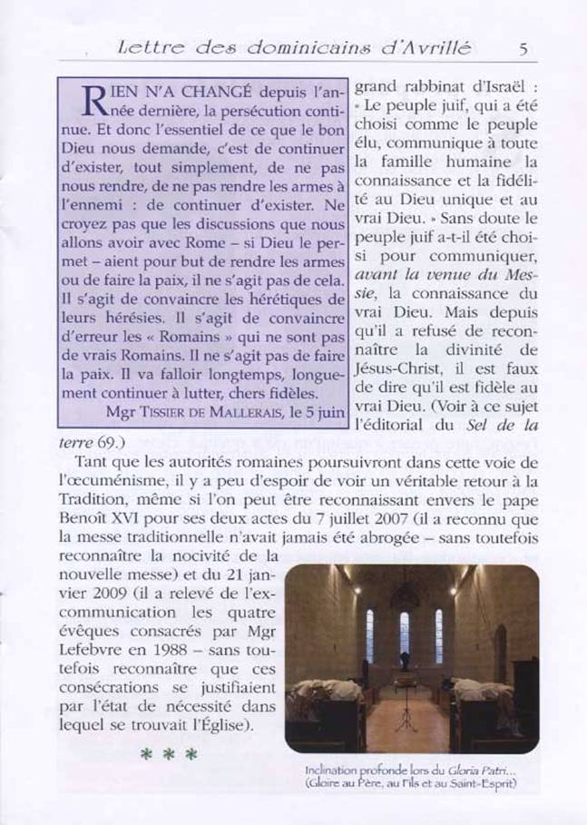 Lettre des Dominicains d'Avrillé