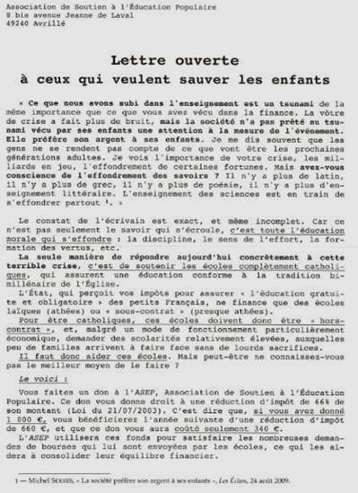 Lettre circulaire d’appel au financement pour l’ASEP