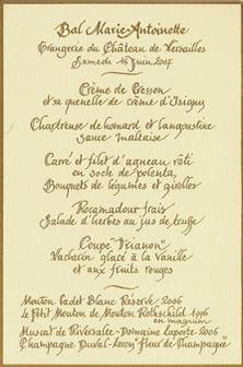 Le menu gastronomique du « Bal Marie-Antoinette »