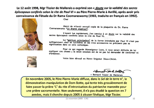 Lettre de Bernard Tissier de Mallerais concernant Mgr Lazo