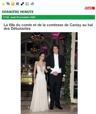 La fille du comte et de la comtesse de Canisy au bal des Débutantes