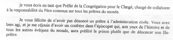 Extrait de la Letre du ‘cardinal’ Castrillón Hoyos