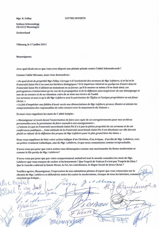 Lettre ouverte de fidèles Hollandais à Mgr Fellay concernant le Curé Paul Schoonbroodt