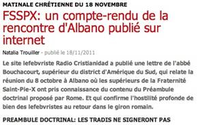 Hebdomadaire ‘La Vie’ du 18/11/2011 : « les tradis ne signeront pas »